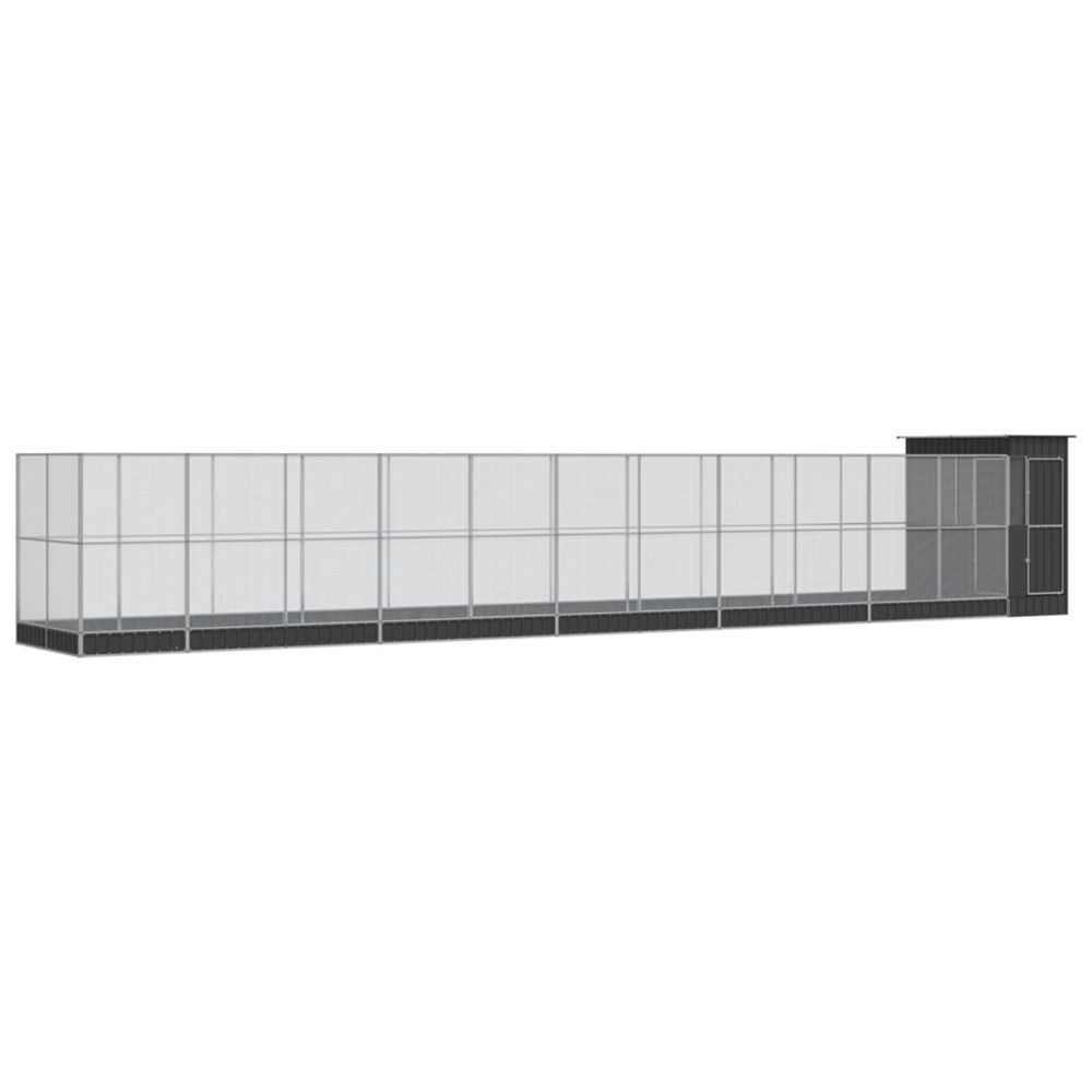 Volière avec extension argenté 1244x203x216 cm acier