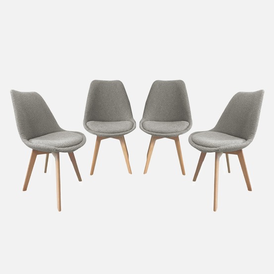Lot de 4 chaises scandinaves revêtement bouclette texturée, pieds bois de hêtre - nils