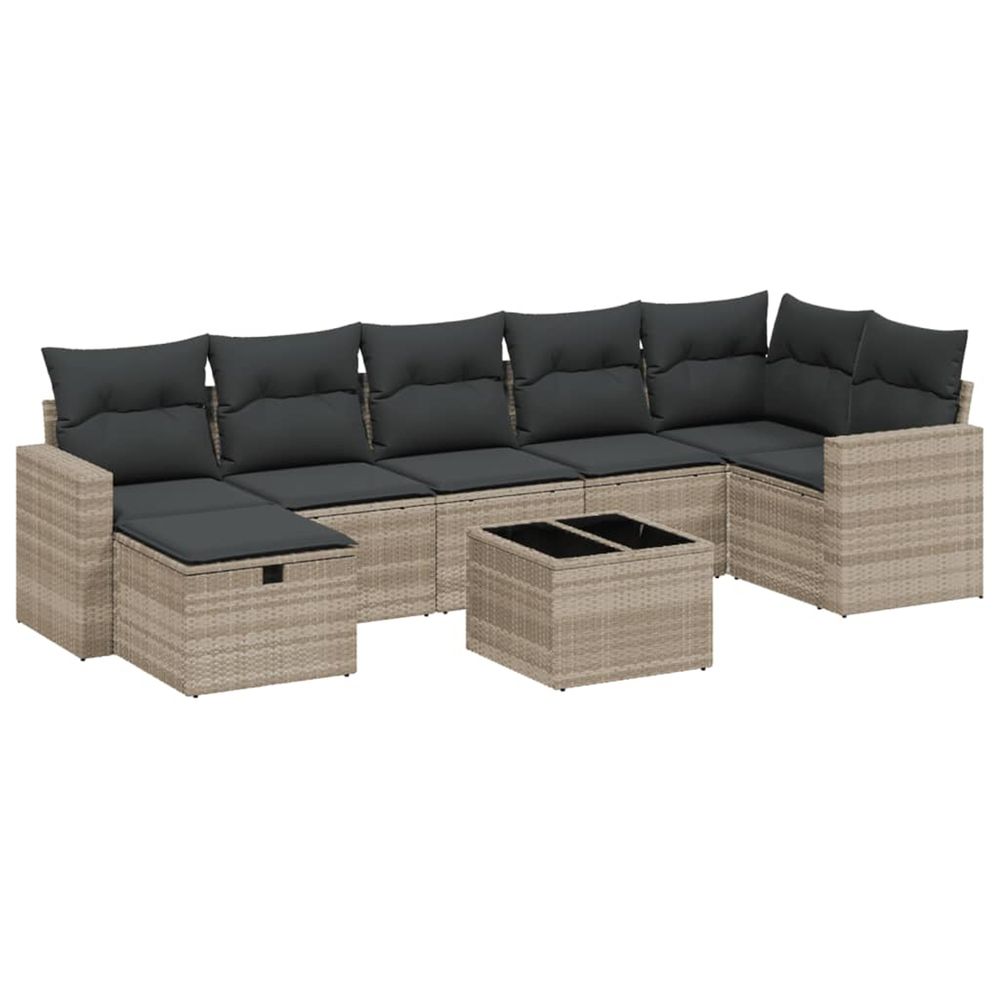 Salon de jardin 8 pcs avec coussins gris clair résine tressée