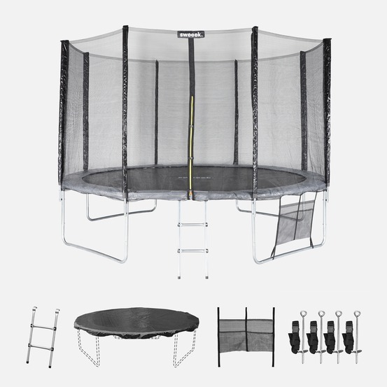 Pack trampoline ø370cm saturne xxl, filet, échelle, bâche, filet chaussures, kit d'ancrage