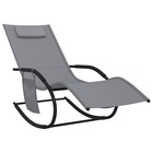 Transat chaise longue bain de soleil lit de jardin terrasse meuble d'extérieur 147 cm à bascule gris acier et textilène 02_00