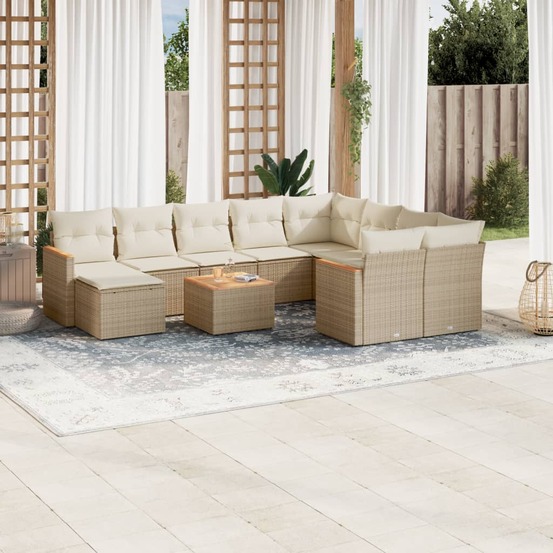 Salon de jardin 11 pcs avec coussins beige résine tressée