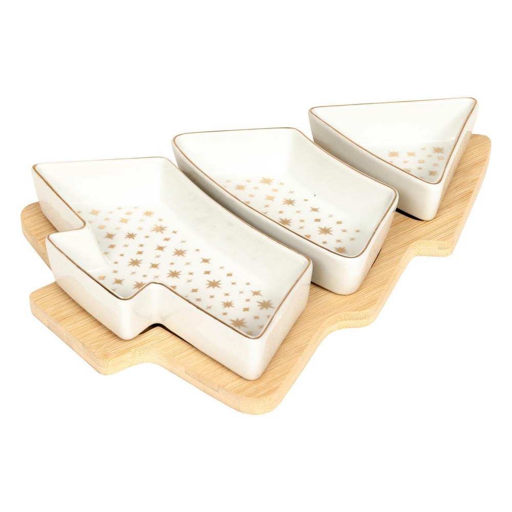 Set apéritif 4 pièces plateau forme sapin doré