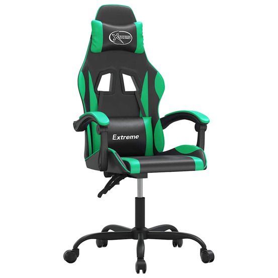 Chaise de jeu pivotante noir et vert similicuir