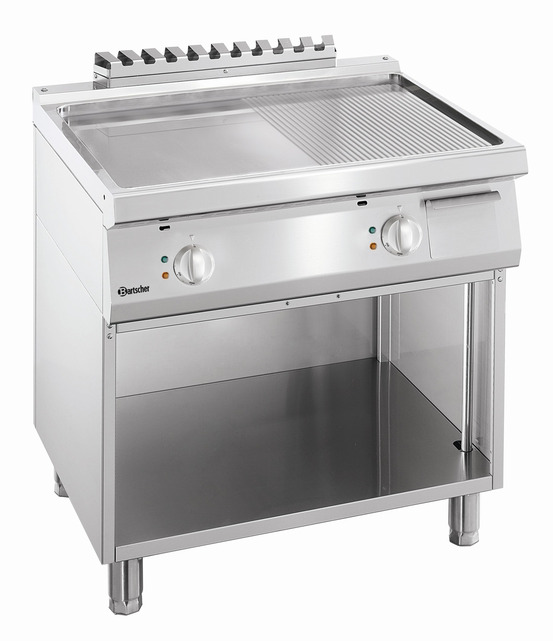 Plaque à snacker electrique - 1/2 lisse 1/2 rainurée - soubassement ouvert - bartscher