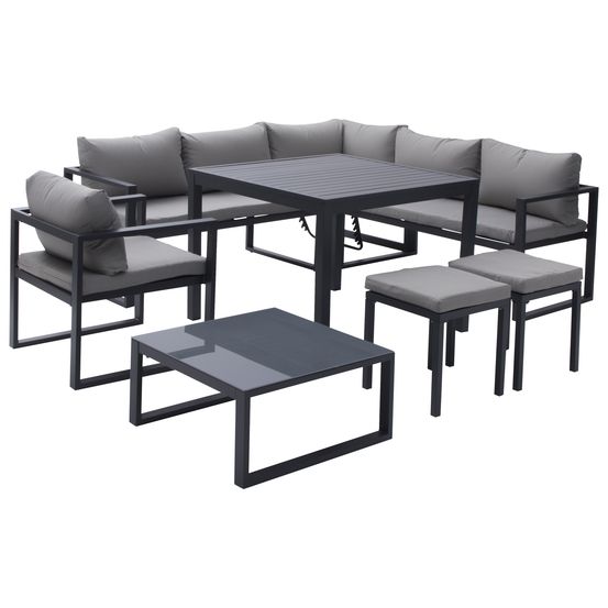 Salon de jardin modulable ibiza en tissu gris 7 places - aluminium anthracite