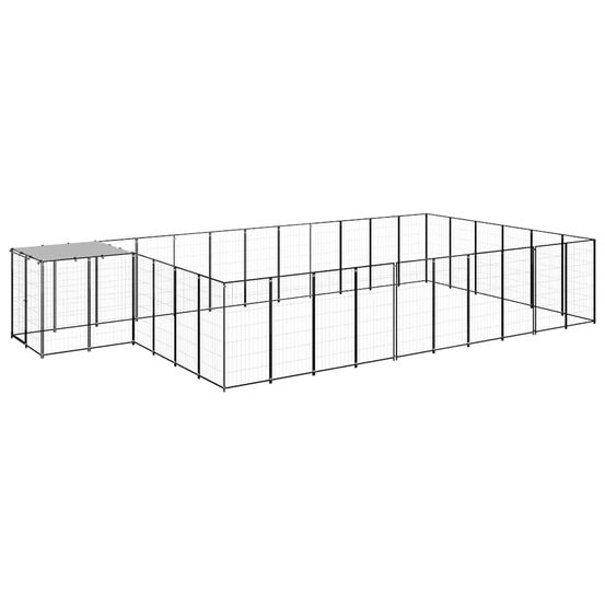 Enclos chien extérieur acier avec toit de protection 21,78 m² noir