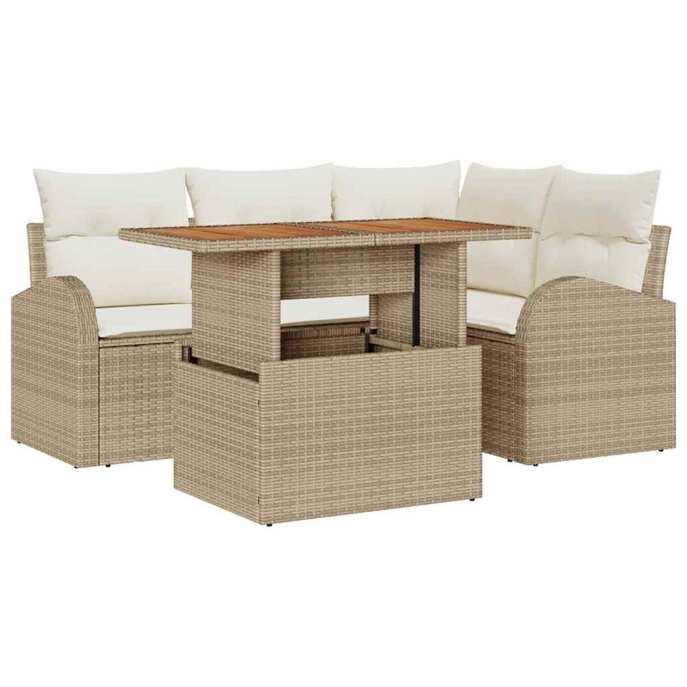 Ensemble de canapé de jardin 5 pc beige poly rotin