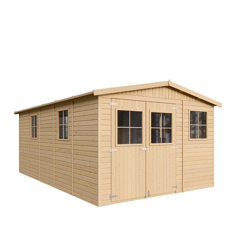 Abri de jardin en bois 14.94 m² - h226 x 516 x 324 cm - construction de panneaux en bois naturel - avec sol imprégné - m337+m337g