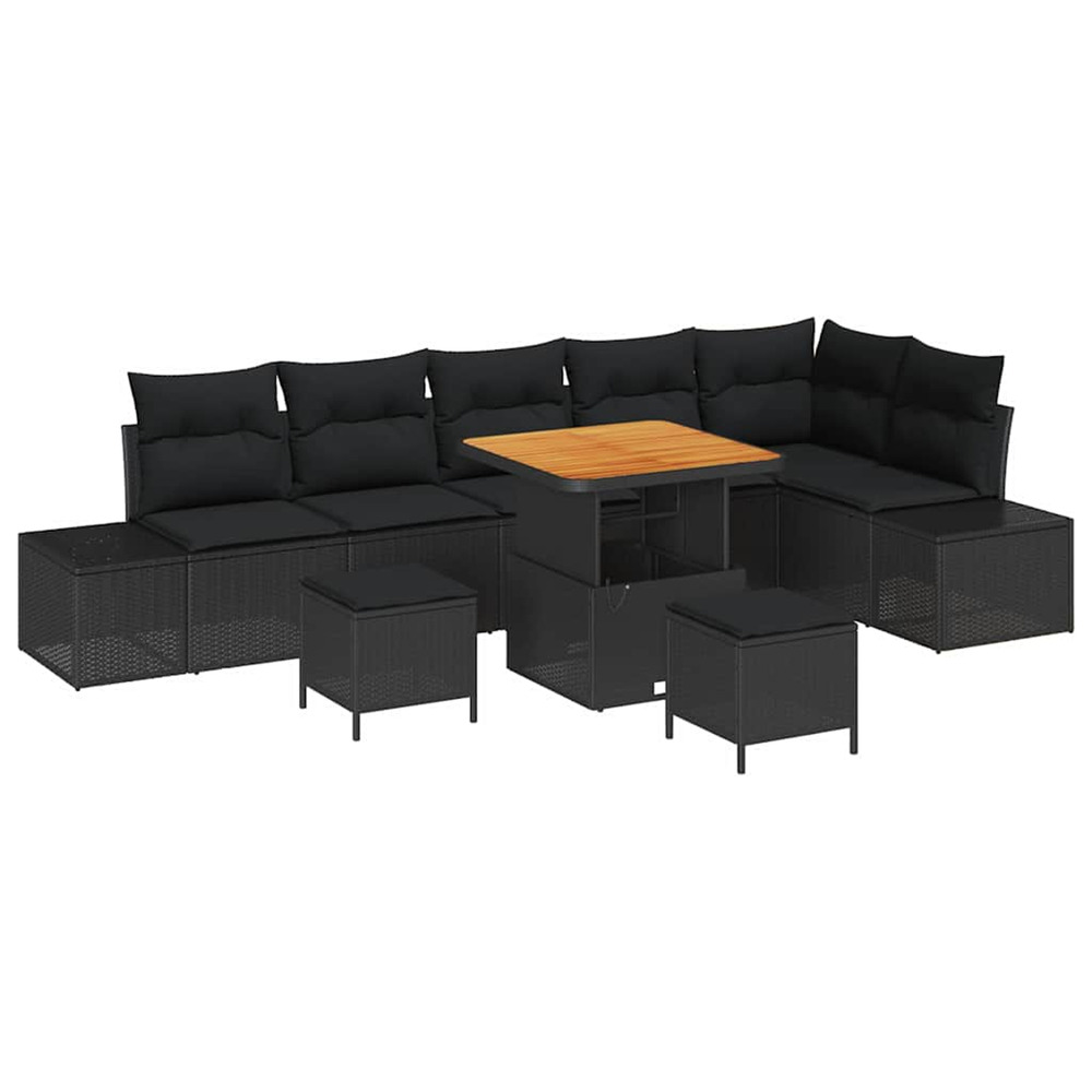 Ensemble de canapé de jardin avec coussin 9 pcs noir polyrotin