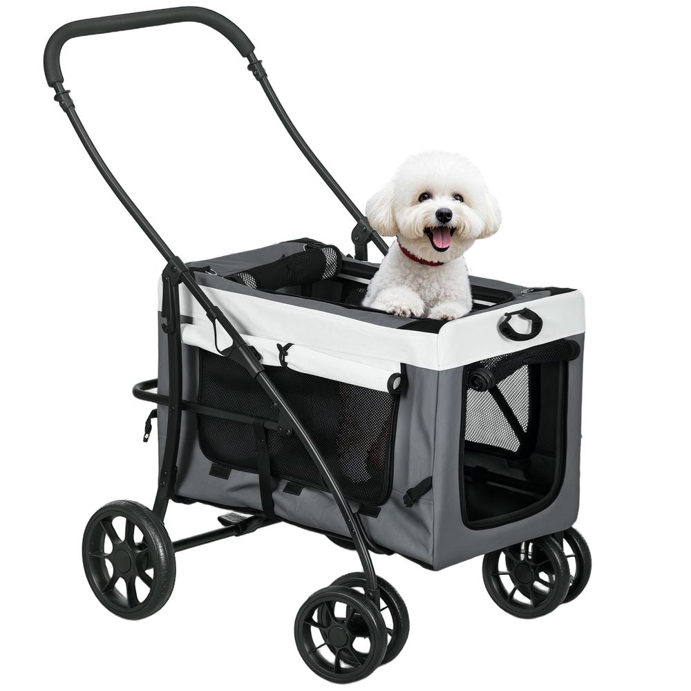 Poussette chien tissu oxford acier voyage promenade modulable pliable gris