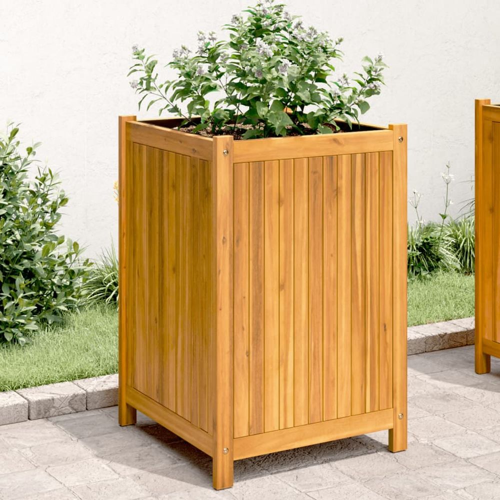 Jardinière haute carrée en bois d'acacia massif pour balcon terrasse 50x50x75 cm