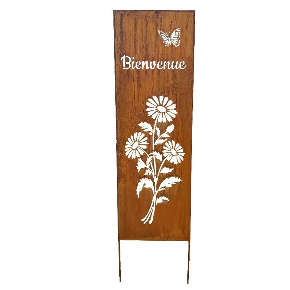 Treillage jardin bienvenue acier papillons 30x1x110cm