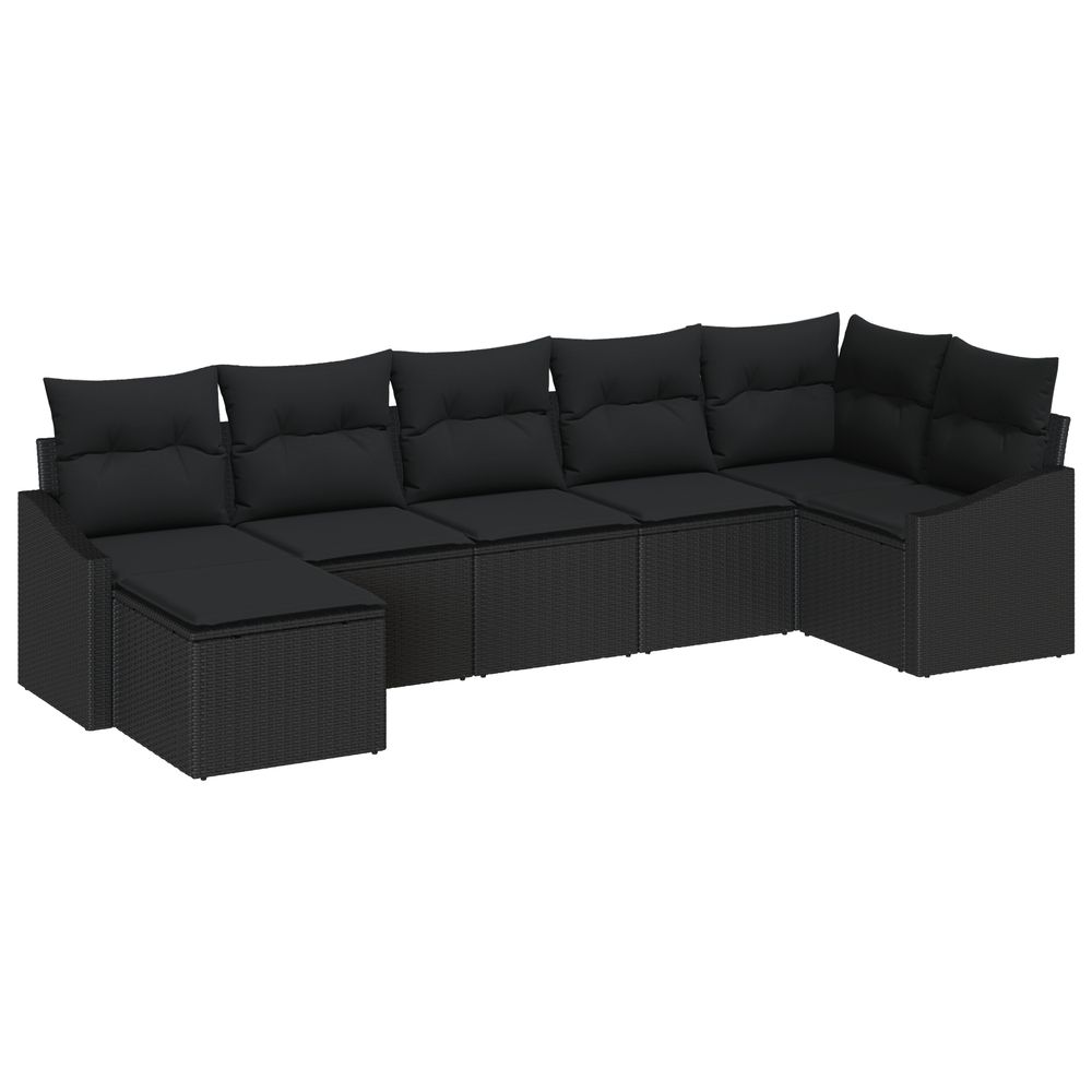 Ensemble de salle à manger de jardin de 7 pièces avec coussins noirs en poly rotin