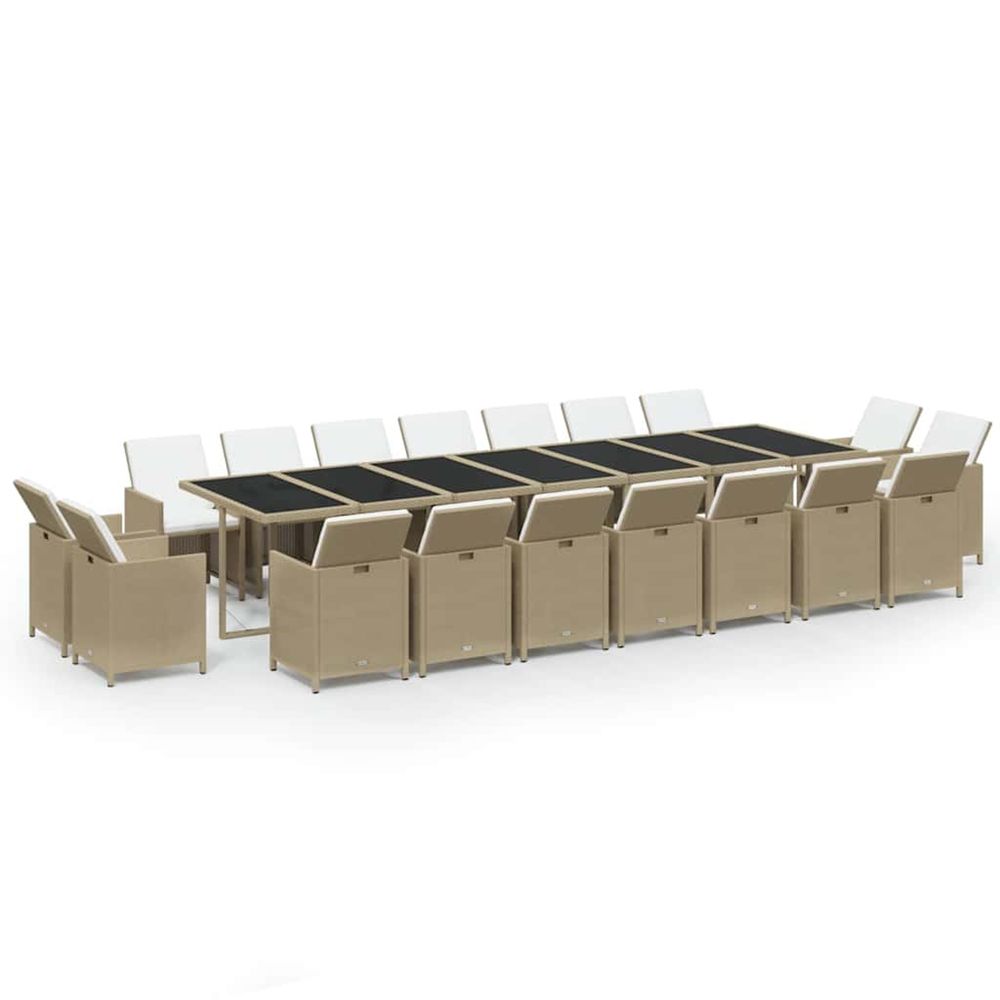 Ensemble à manger de jardin coussins 19pcs résine tressée beige