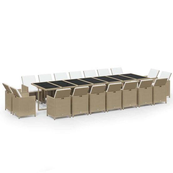 Ensemble à manger de jardin coussins 19pcs résine tressée beige