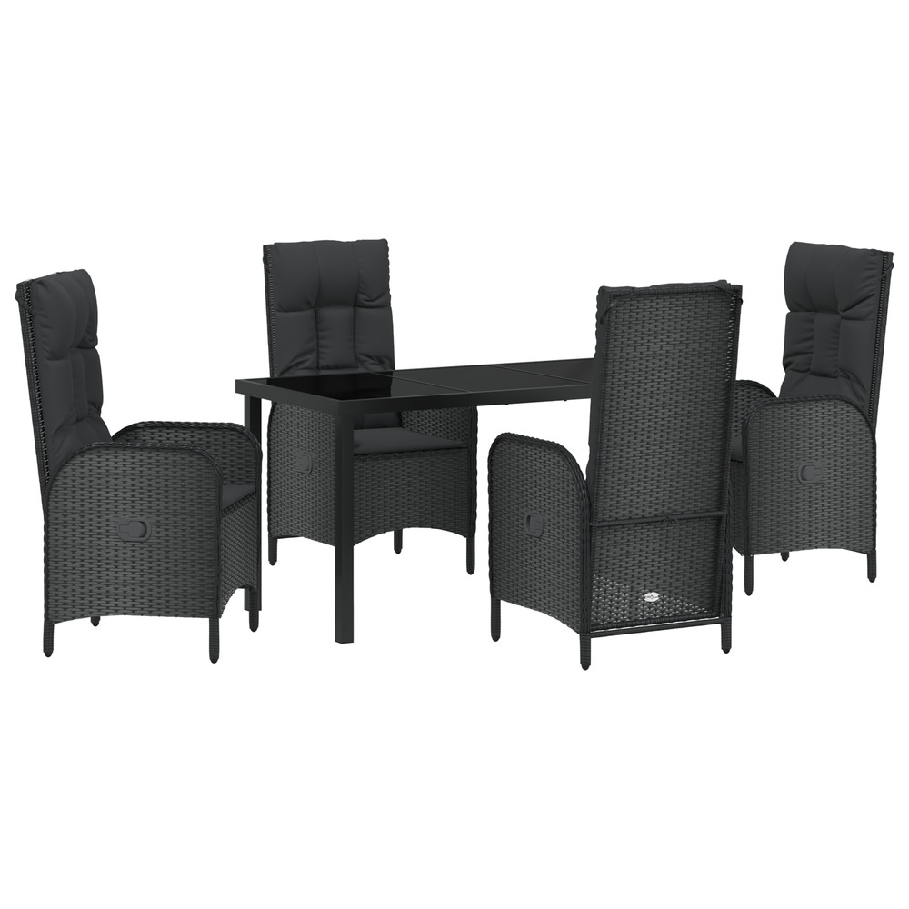 Ensemble de 5 chaises de jardin noir rotin synthétique