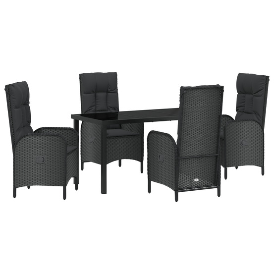 Ensemble de 5 chaises de jardin noir rotin synthétique