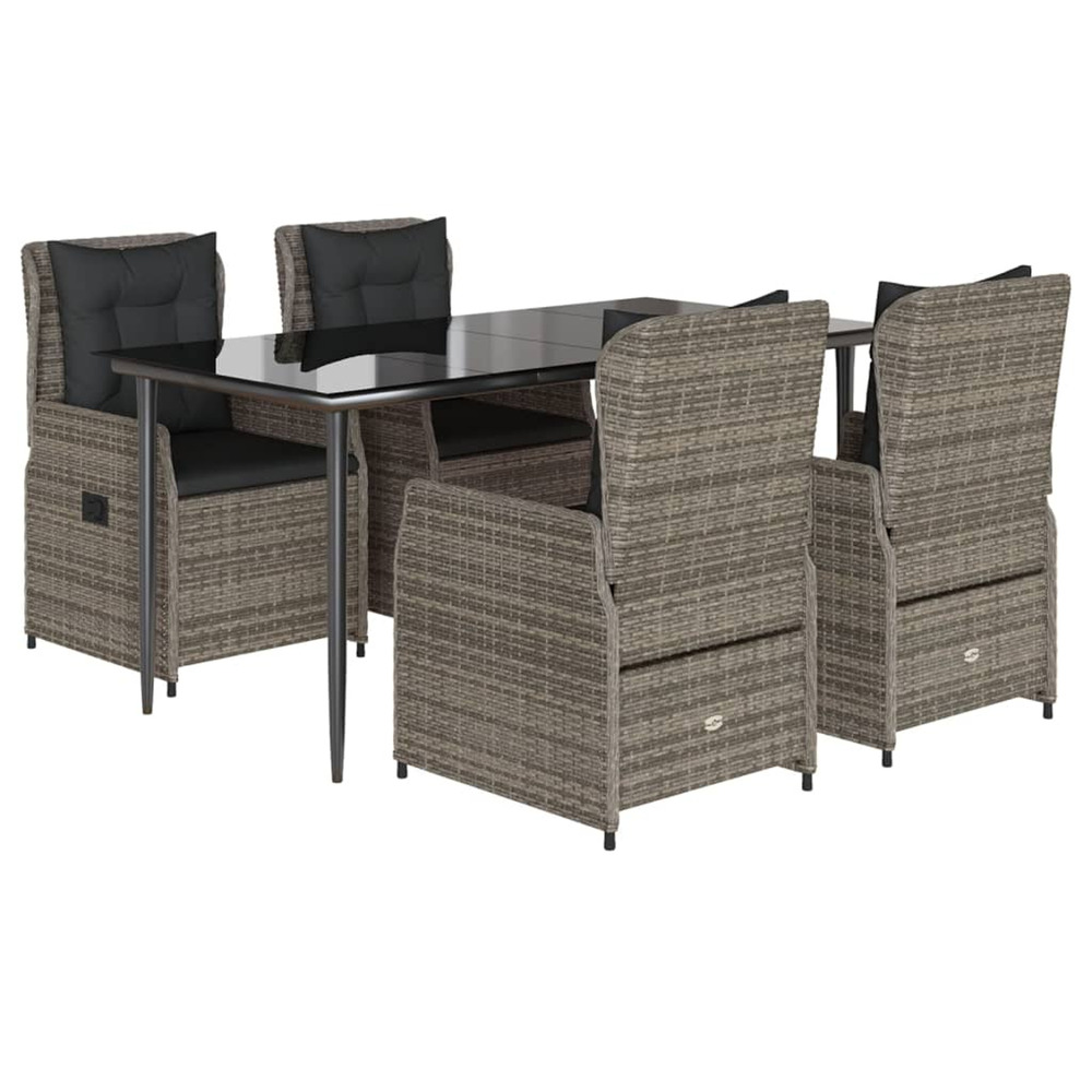 Ensemble à manger de jardin 5 pcs coussins gris résine tressée