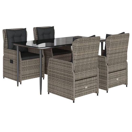 Ensemble à manger de jardin 5 pcs coussins gris résine tressée