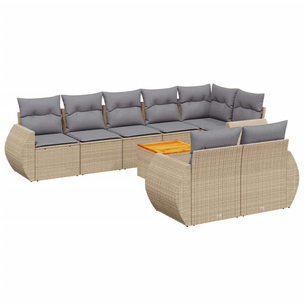 Salon de jardin avec coussins 9 pcs beige résine tressée