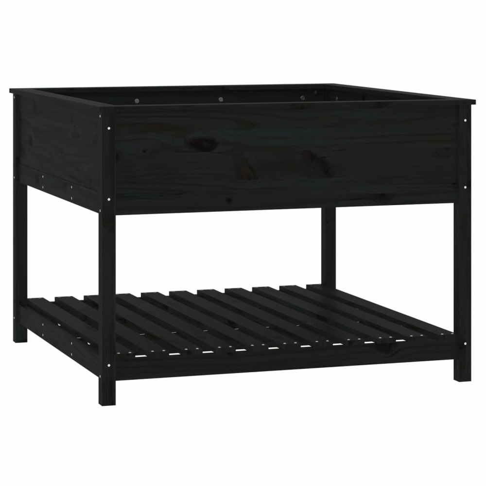 Jardinière et étagère noir 111,5x111,5x81 cm bois massif de pin