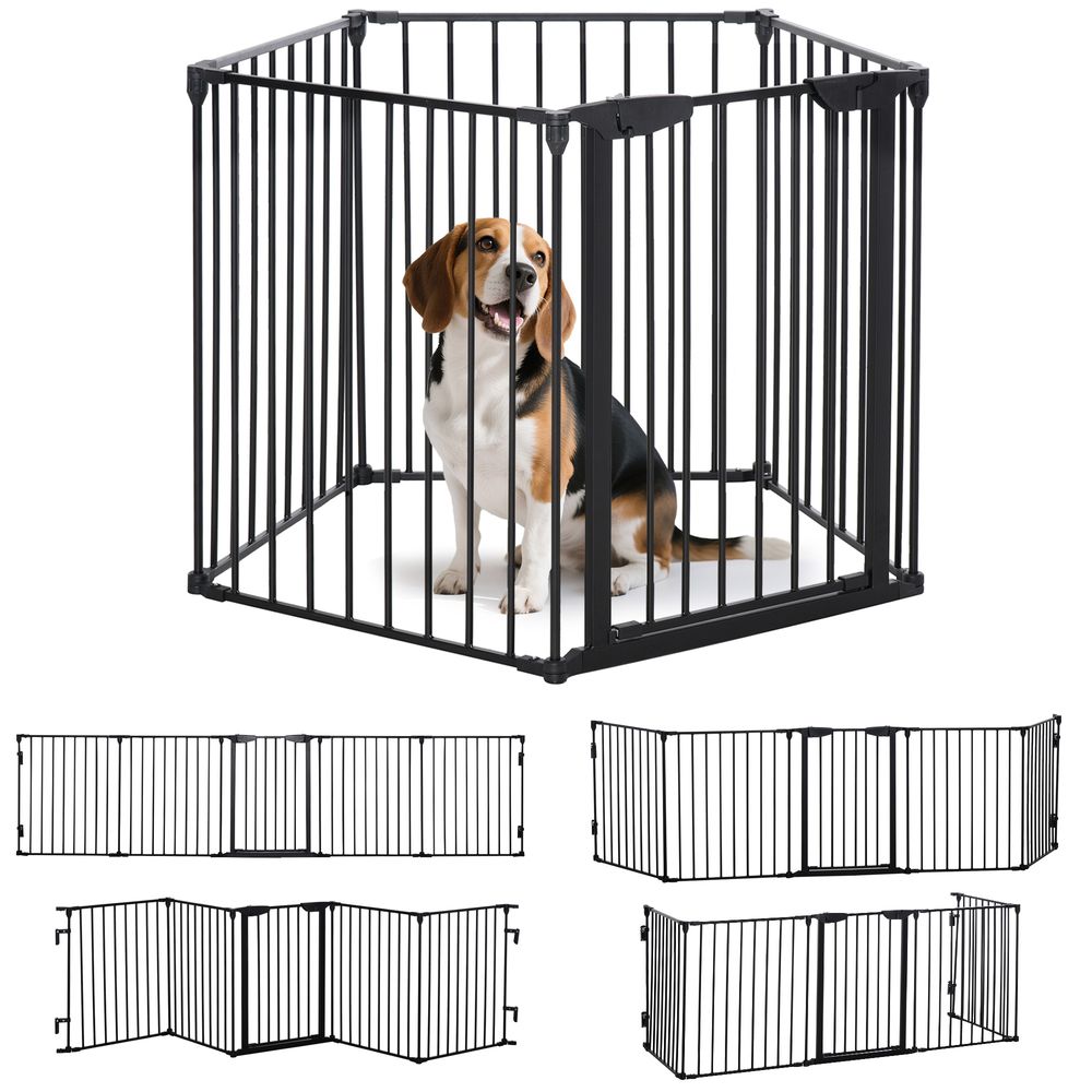 Barrière de sécurité pliable 5 panneaux métal pour chien escalier cheminée 300 cm noir