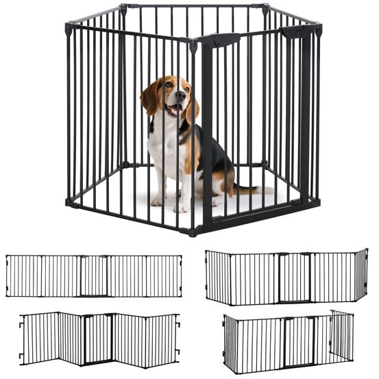 Barrière de sécurité pliable 5 panneaux métal pour chien escalier cheminée 300 cm noir