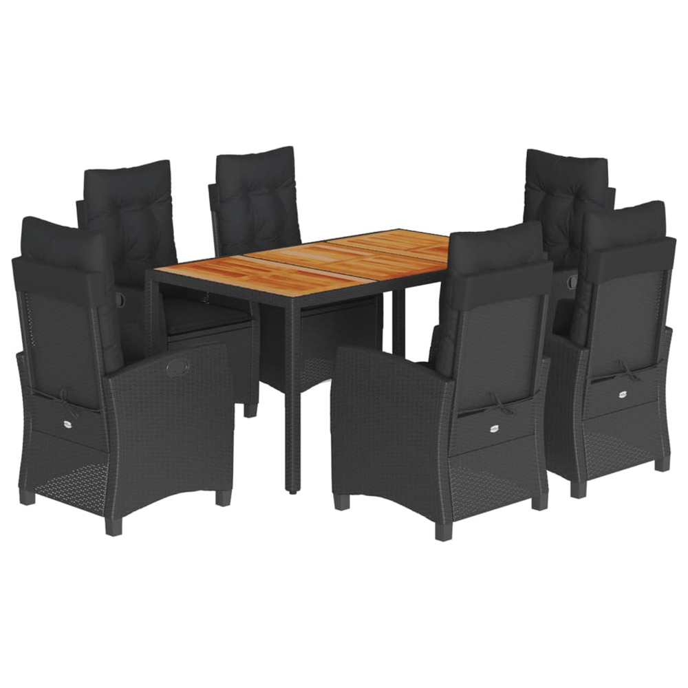 Ensemble à manger de jardin coussins 7pcs noir résine tressée