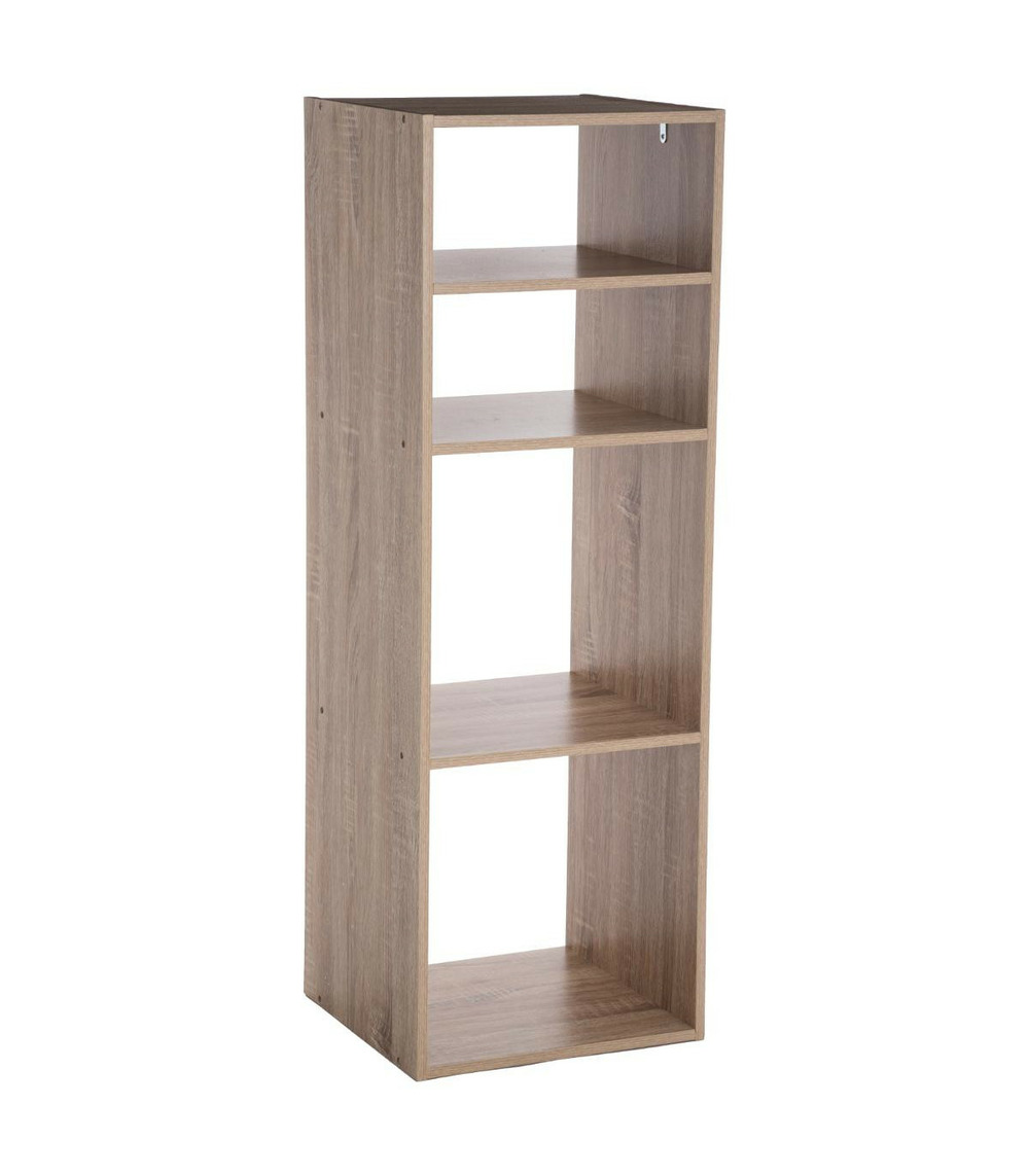 Meuble étagère 4 cases de rangement effet bois naturel h 100. 5 cm