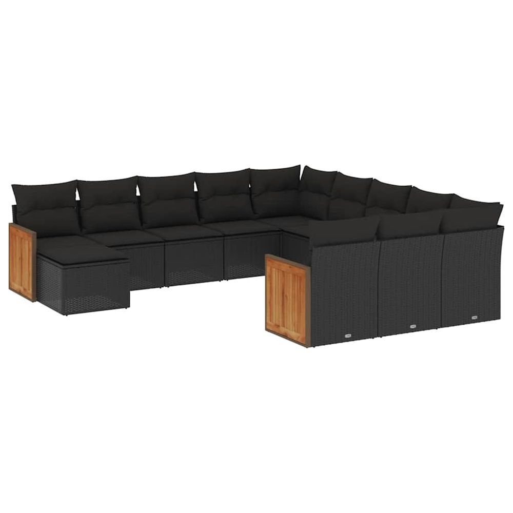 Salon de jardin 12 pcs avec coussins noir résine tressée