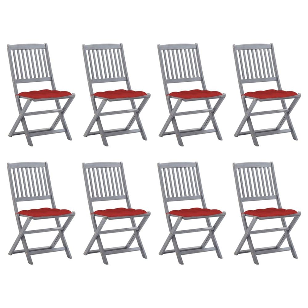 Chaises pliantes 8 pièces avec coussins en bois d'acacia massif
