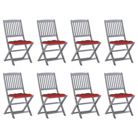 Chaises pliantes 8 pièces avec coussins en bois d'acacia massif