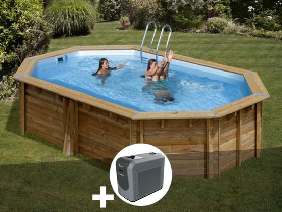 Kit piscine bois canelle 2 5,35 x 3,35 x 1,17 m + poolican