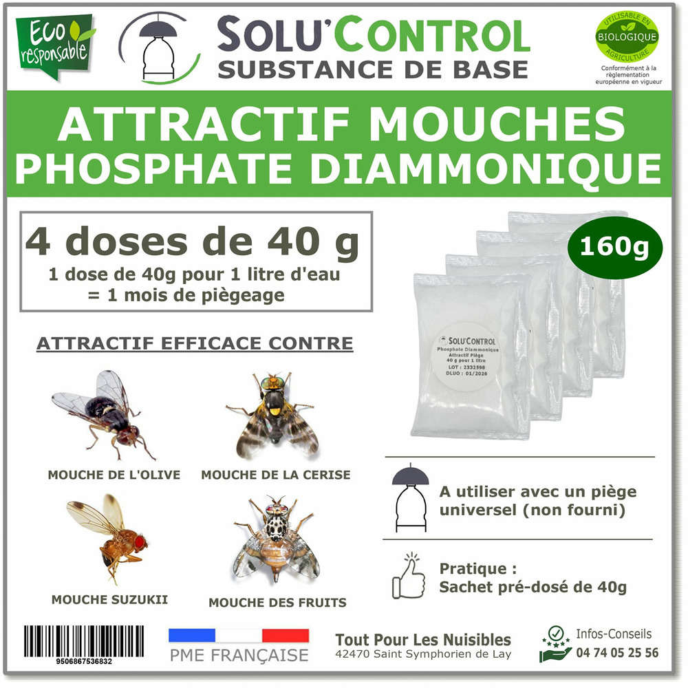 Phosphate diammonique, appât naturel contre les mouches des fruits, solu'control - sachet de 160g