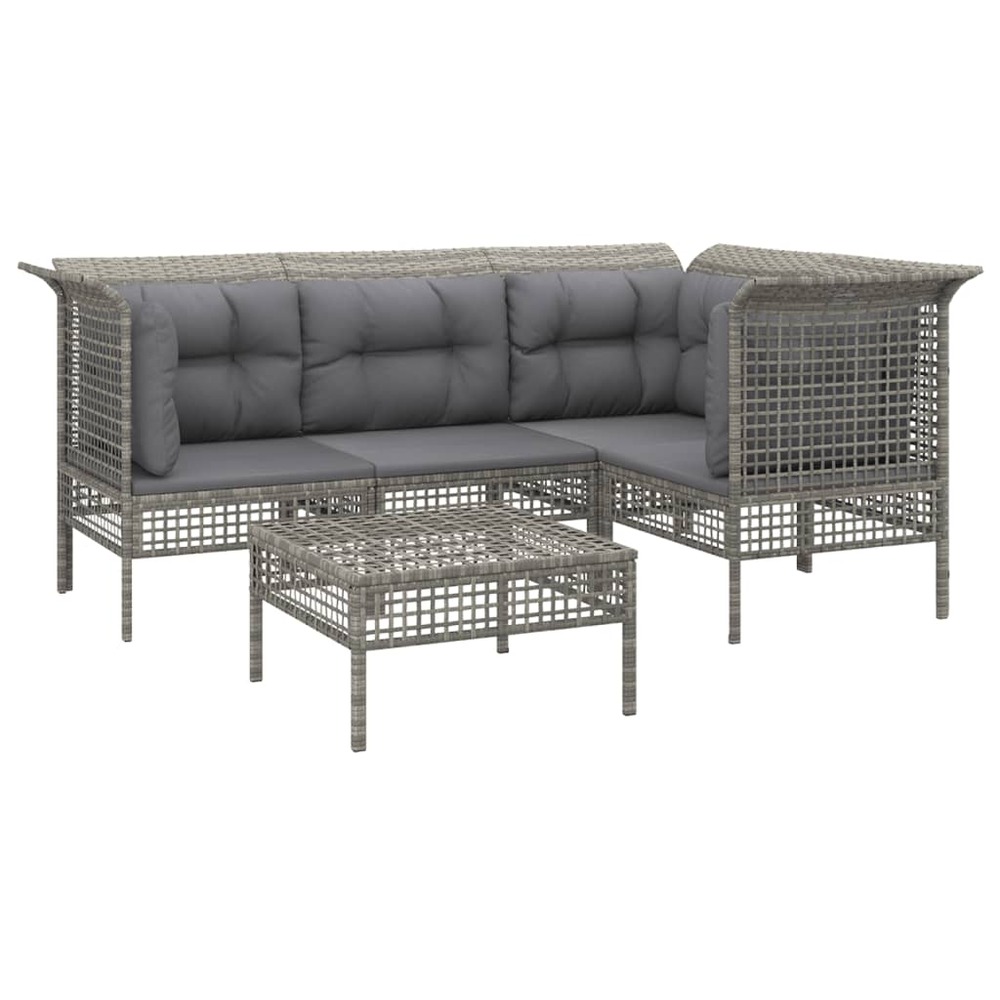 Salon de jardin meuble d'extérieur ensemble de mobilier 5 pièces avec coussins gris résine tressée