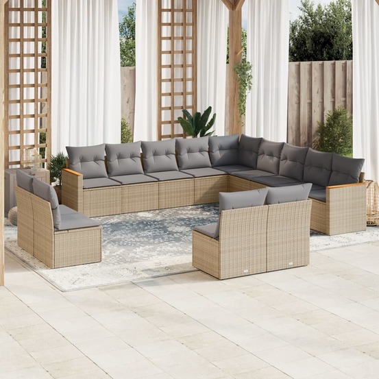 Salon de jardin avec coussins 13 pcs beige résine tressée