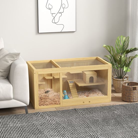 Cage hamster bois sapin pour rongeurs avec accessoires toit ouvrant 100cm naturel - comfortxl pet living
