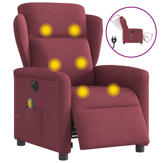 Fauteuil de massage inclinable électrique rouge bordeaux tissu