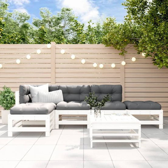 Salon de jardin 6 pcs blanc bois de pin massif