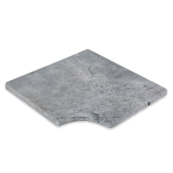 Margelle angle rentrant travertin gris silver 45,5x45,5x3 cm bord 1/2 rond (à l'unité) - ro'ma nature
