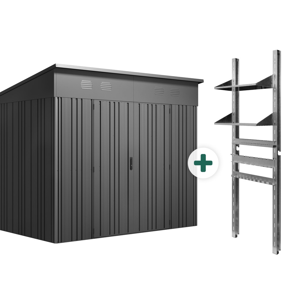 Abri de jardin extérieur pioneer y70 – étagère et supports inclus – montage autoportant – 256x221x215cm – 5,66m²