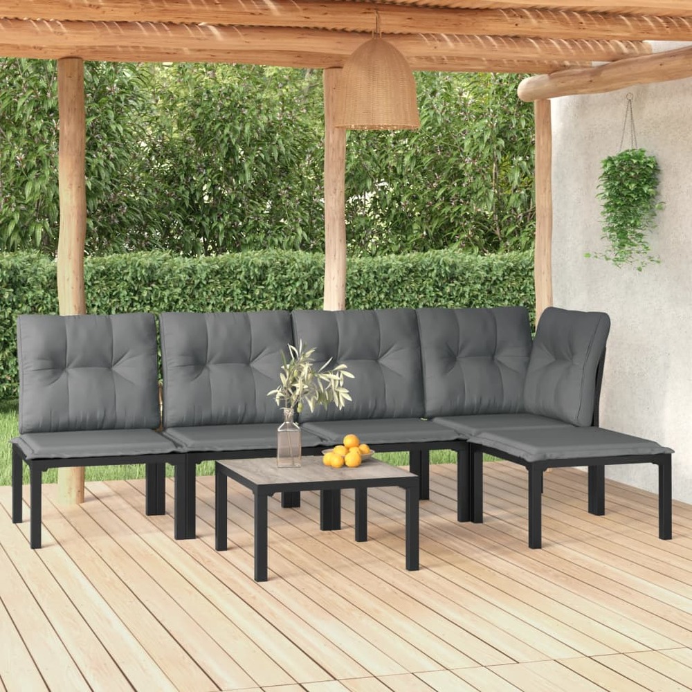 Salon de jardin 6 pcs noir et gris résine tressée