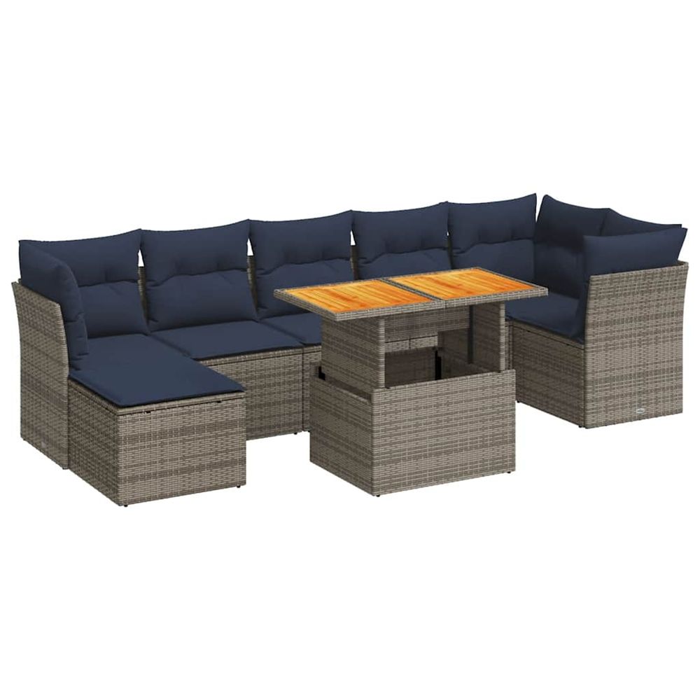 Salon de jardin 8 pcs avec coussins gris résine tressée
