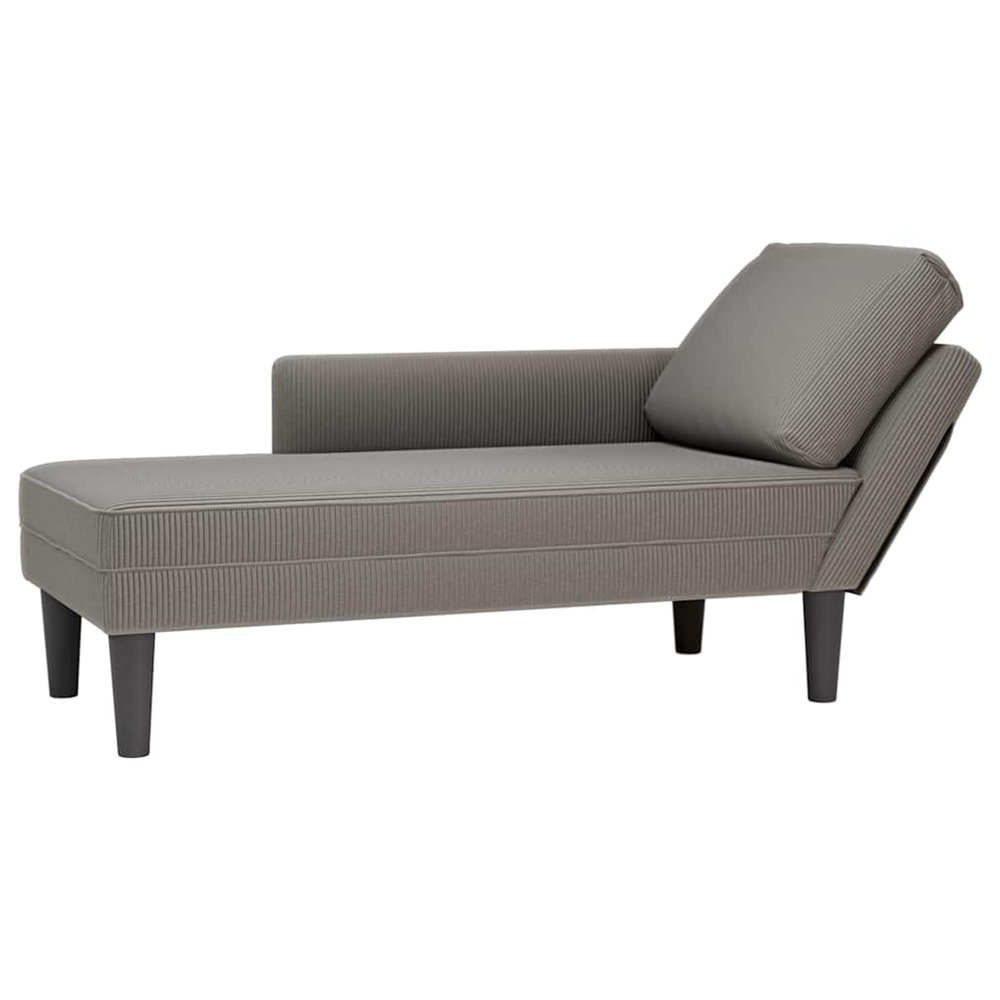 Chaise longue avec coussin gris clair tissu en velours côtelé bain de soleil