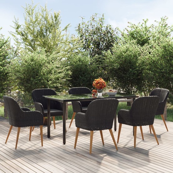 Ensemble à manger de jardin avec coussins 7 pcs noir