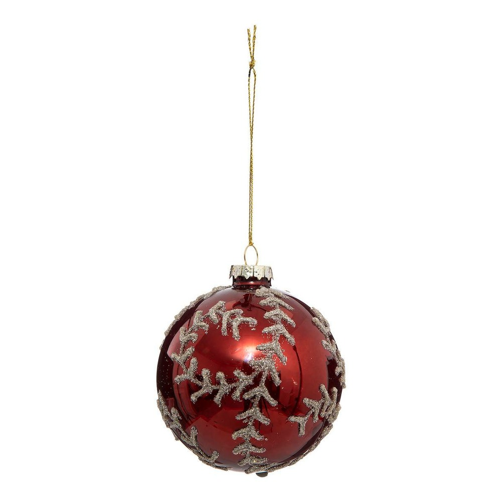 Boule de noël verre 90 mm imprimé fleur rouge