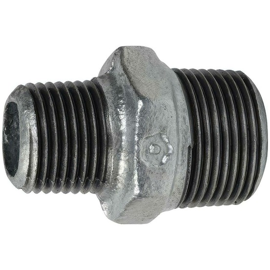 Mamelon réduit mâle-mâle en fonte malléable galvanisée - ø a: 1/2'' | ø b: 3/8''