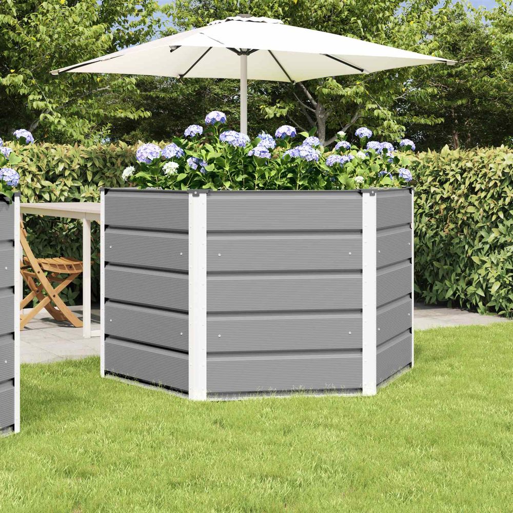 Jardinière haute hexagonale acier jardin terrasse pot de fleurs moderne 129x129x75 cm gris clair