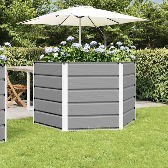 Jardinière haute hexagonale acier jardin terrasse pot de fleurs moderne 129x129x75 cm gris clair